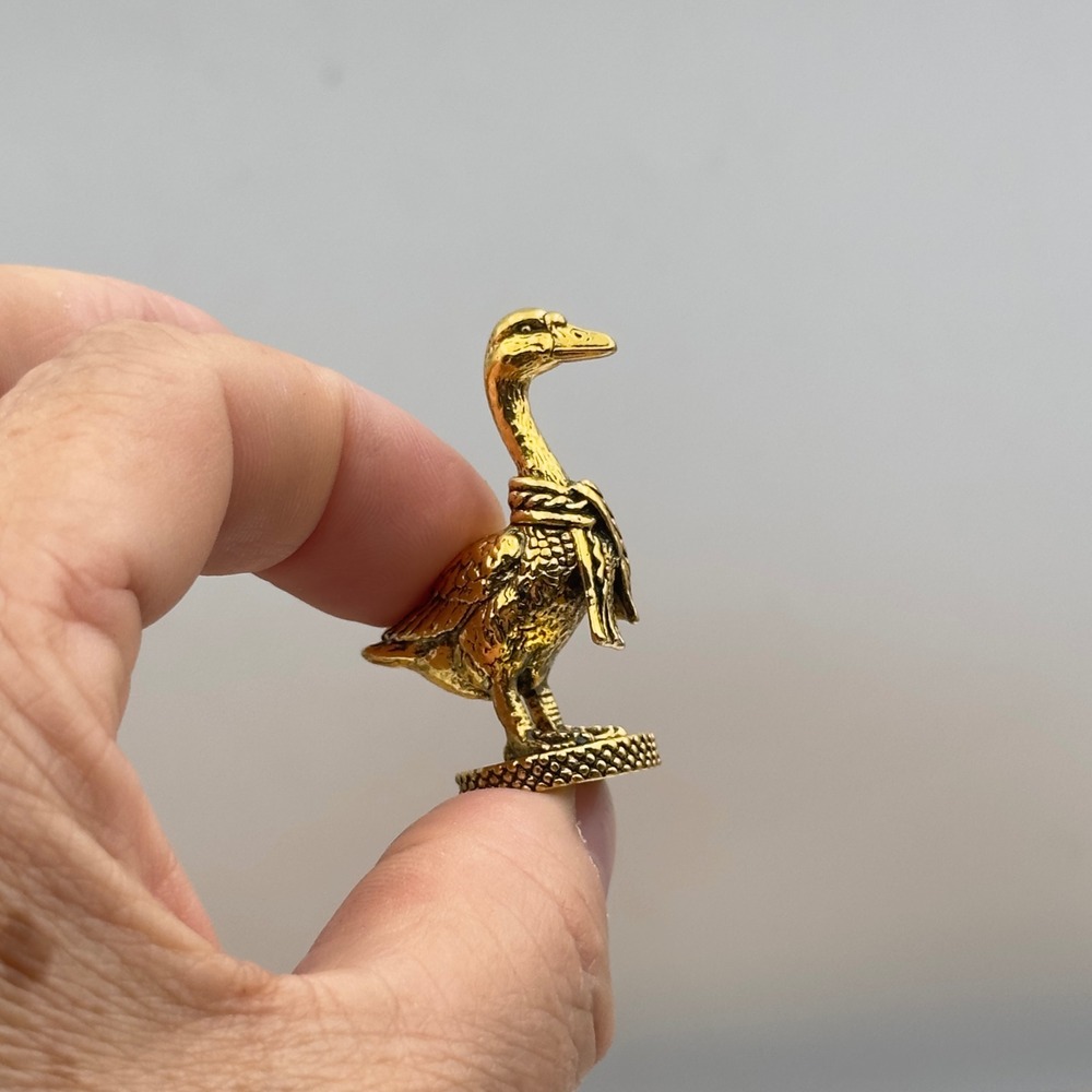 BG24 Miniature Goose Duck Figurine Gold Tone Scarf Bird Small Cottagecore